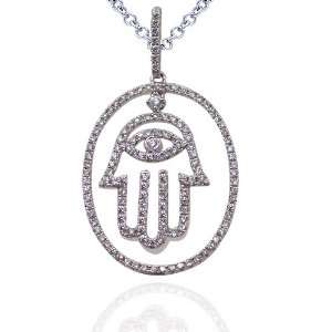  18 KT WHITE GOLD HAMZA ON A OVAL CIRCLE OF LIFE PENDANT 