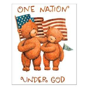  Small Poster One Nation Under God Teddy Bears with US Flag 