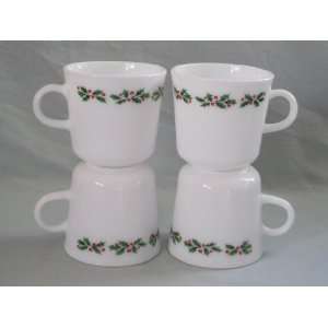  1980s Corelle Corning Holly Days Cups Mugs   Set of 4 