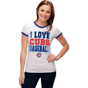  Chicago Cubs White Womens Crewneck Ringer T Shirt Sports 
