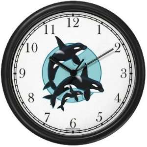 Killer Whale / Orca Family Wall Clock by WatchBuddy Timepieces (Black 