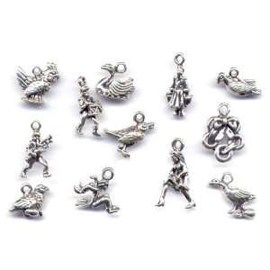 Sterling Silver 12 Days of Christmas Charm Bracelet Holiday Jewelry 