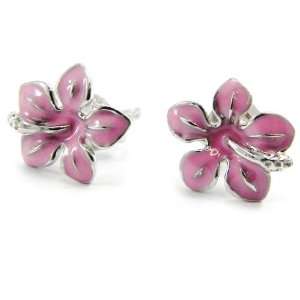  Boucles silver Hibiscus pink. Jewelry