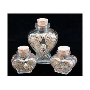 Fireworks Design Hand Painted 3 Piece Matching Heart Bottle Set with 