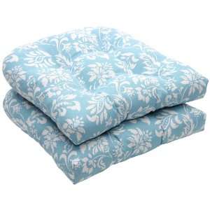  Pillow Perfect Outdoor Blue/White Floral Wicker Seat 