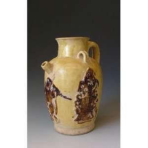  one Yellow Glaze Pottery Vine Pot, Chinese Antique 