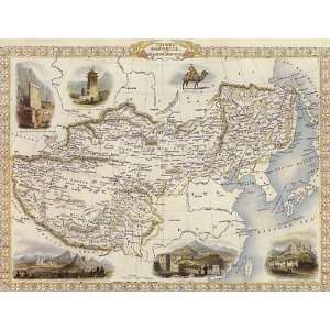  1800s THIBET MONGOLIA MANDCHOURIA CHINESE WALL MAP SMALL 