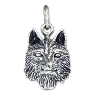  Sterling Silver Antiqued Wolf Head Charm Jewelry