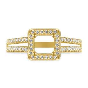 Dual Band Halo Micropave Princess Cut Diamond Engagement Ring in 18K 