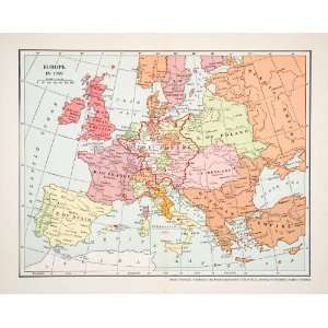  1935 Print Map Europe Atlantic Ocean Kingdom France Spain 
