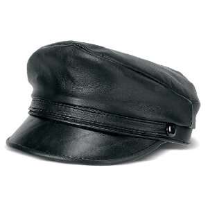  Carroll Leather Flat Top Cap (Black, Small) Automotive