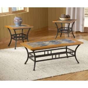Bernards Red Rock Metal, Wood, and Tile 3 Pack Occasional Table Set 