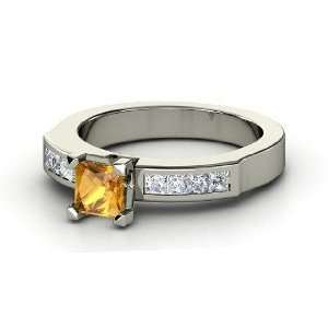  Solitaire Channel Ring, Princess Citrine 18K White Gold 