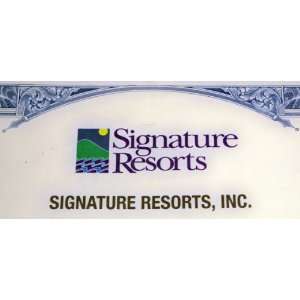  Huge Savings Signature Resorts Stock Certificate 