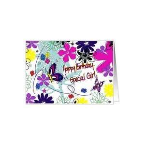  Happy Birthday Special Girl Butterflies and Flowers Card 