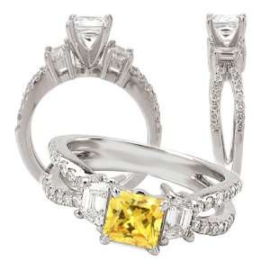18K Lab Grown 5x5mm Princess Cut Yellow CZ Color #2 Engagement Ring 