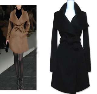 New Fashion Womens Cashmere Blending Wide Lapels Coat Jacket XS S M L 