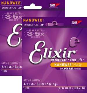 Elixir Nanoweb Extra Light Acoustic Guitar Strings 2 Pack  