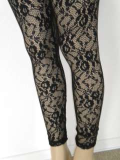BLACK LACE LEGGINGS Sheer Cropped Tights Pants S M L  