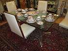   Set, Chrome and Lucite, White Leather Alligator Skin Faux 4 Chairs
