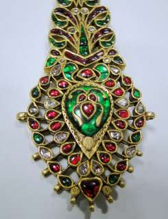 Antique Royal Gold Diamond Ruby Emerald Maharaja turban pin pendant 