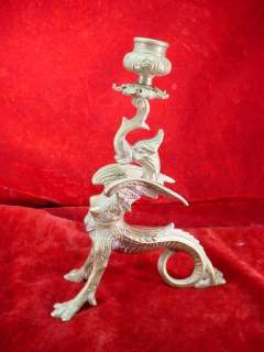 Vintage Cast Brass Vixen Queen DRAGON GRIFFIN CANDLE HOLDER Griffon 