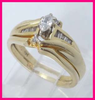 14k Yellow Gold Marquise, Round & Baguette Diamond Wedding Ring Set 