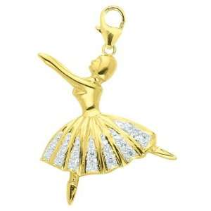  14K Gold 1/10ct HIJ Diamond Ballerina Spring Ring Charm 