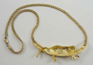 14K Yellow Gold Necklace Leopard on Tree Limb 17 Chain  
