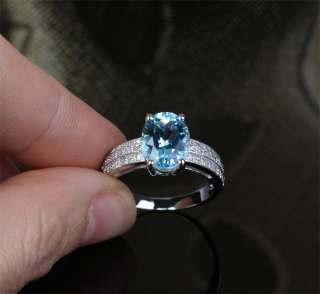 6ct Aquamarine .37ct Diamond 14K White Gold Engagement Wedding Band 