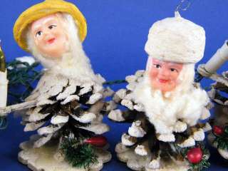 Handmade in Italy String of 10 Vintage 1950s Pine Cone Elves / Gnomes 
