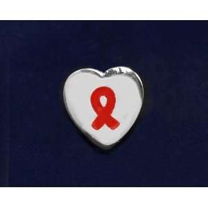 Red Ribbon Pin Heart Tac Pin (50 Pins) 