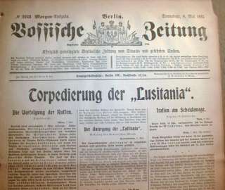 BEST 5 1915 LUSITANIA SUNK by GERMAN SUBMARINE headine newspapers   WW 