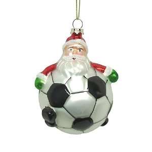 Playful Santa Claus Soccer Ball Glass Christmas Ornament  