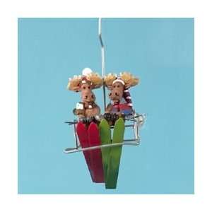   Happy Moose Couple on Ski Lift Christmas Ornament For Personalization
