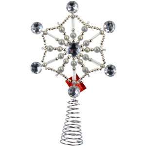  Silver 6 Point Star Jeweled Tree Topper