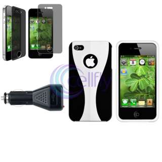 ACCESSORY for Apple iPhone 4S 4 G WHITE HARD CASE+CAR CHARGER+PRIVACY 