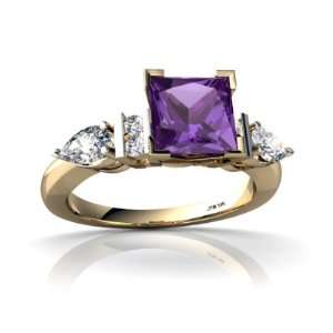  14K Yellow Gold Square Genuine Amethyst Engagement Ring 