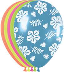 Tropical Hibiscus Luau Beach NEON Party Latex Balloons  