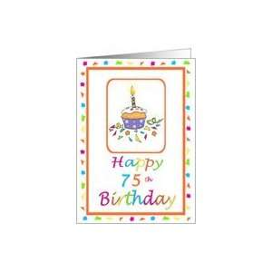 75 Years Old Lit Candle Cupcake Birthday Party Invitation 