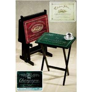  set Of 4 Wine Label Artistic Tv/snack Tables With Stand 