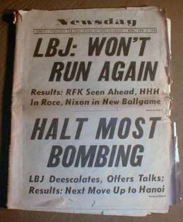 1968 Newsday newspaper PRESIDENT LYNDON B JOHNSON saysHe wont run 