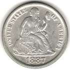 Coin 1887 Seated Liberty Silver Dime AU nice slider