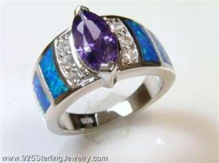 AMETHYST MARQUISE BLUE FIRE OPAL RING 925 SILVER s 7  