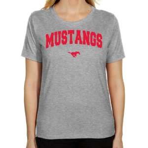 NCAA SMU Mustangs Ladies Ash Mascot Arch Classic Fit T 