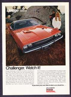 1970 red Dodge Challenger R/T photo Watch It promo print ad  