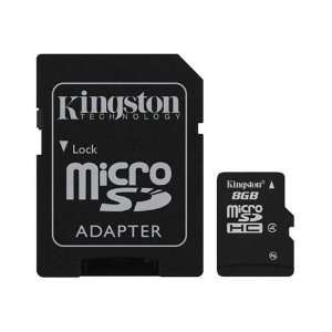  Kingston 8GB Micro SDHC Memory Card w SD Adapter 