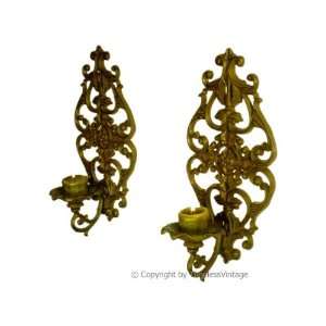   Large Cast Iron Scroll Wall Mount Candle Sconces 2