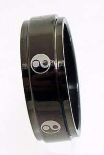 Black Steel Spinner Ring w Yin/Yang Design Szs 7 15  