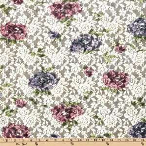  52 Wide Polyester Lace Floral Ivory/Purple Fabric By The 